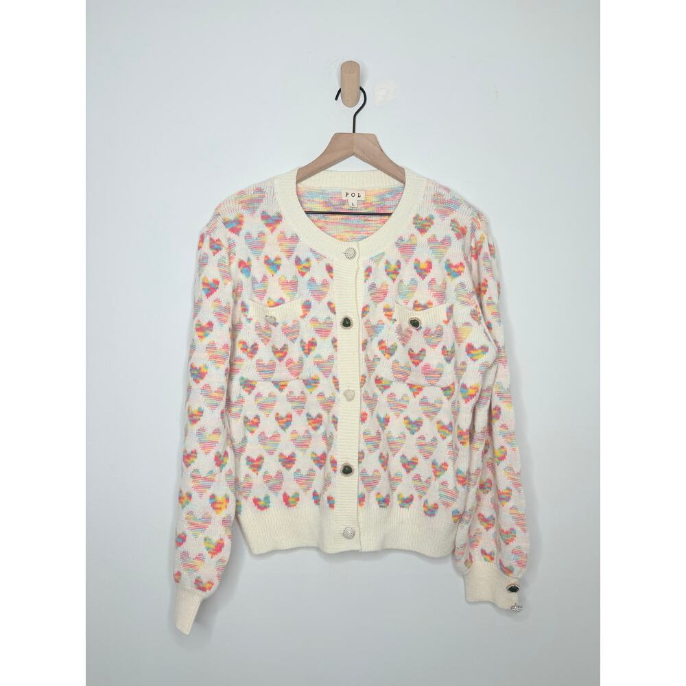 POL Heart Cardigan Sweater Large Button Detail Twee Barbiecore - Picture 3 of 11